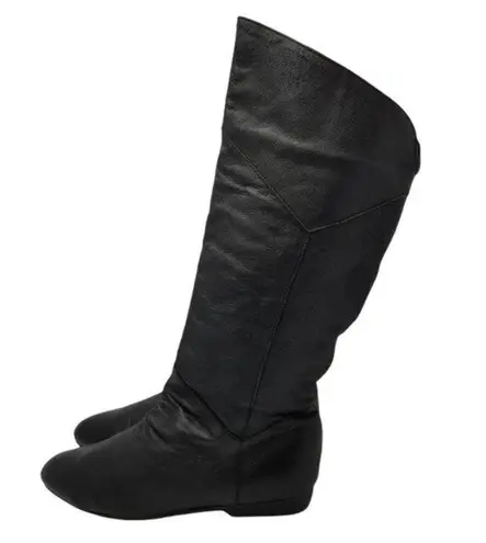 Crossroads Womens Boots Black Leather Block Heels Pull On Pointed Toe Flat 8 W