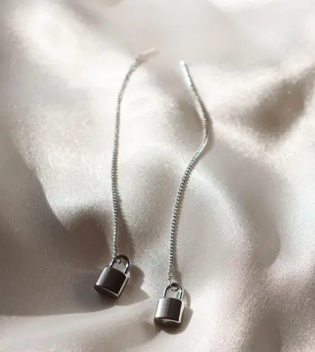Boutique Silver Lock Threader Earrings