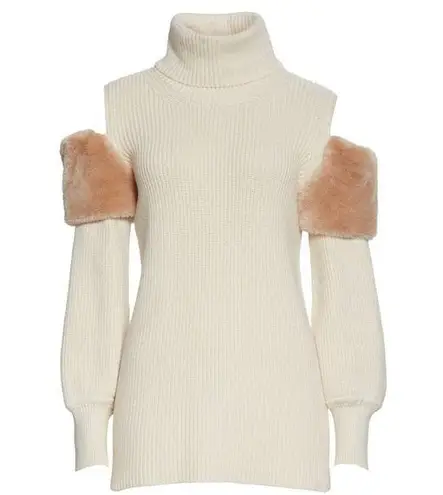 Adeam Cold Shoulder Turtleneck Sweater with Faux Fur Trim size M Size M
