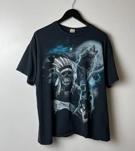 Distressed Vintage Y2K T Shirt Skeleton Mythical Creatures XL Black Graphic Tee