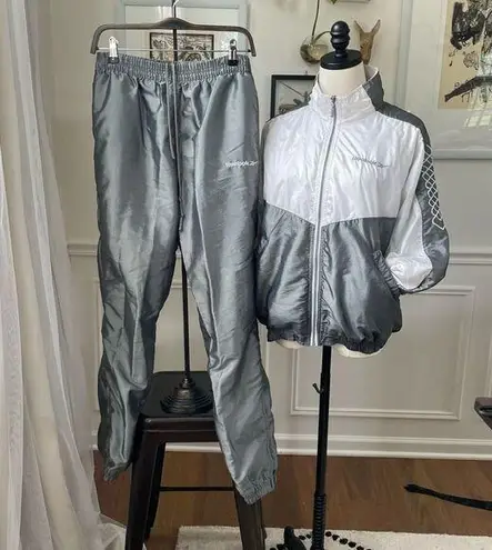 Reebok Vintage 80s 90s  Silver Sage White Track Suit Jacket Pants M