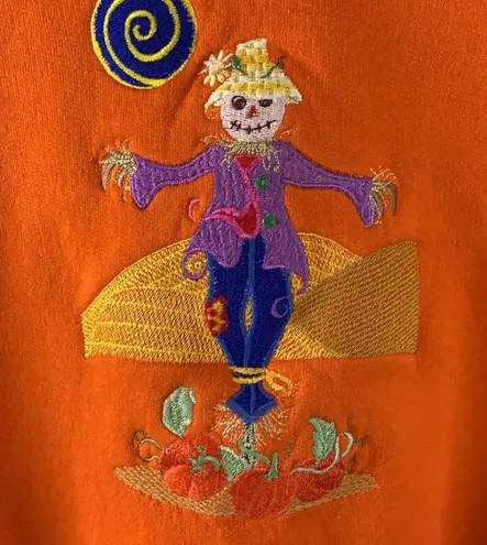 Jerzees Vintage  Embroidered Scarecrow Pumpkins Fall Sweatshirt