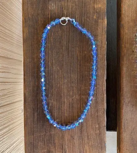 Handcrafted sparkly necklace with round Swarovski crystal beads Silver