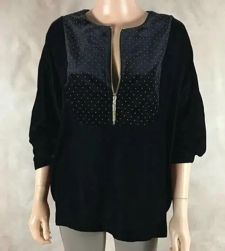 T Tahari  'Lala' Gold Studded 3/4 Sleeve Velvet Top NWT M