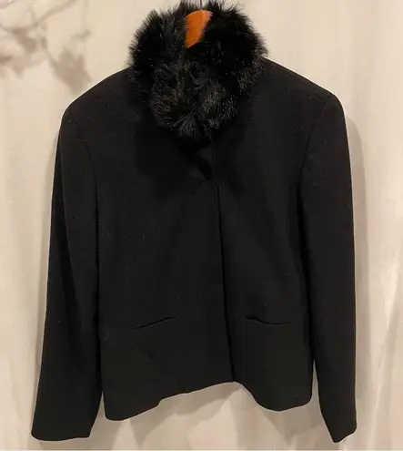 Beautiful Emanuel Ungaro black metallic spotted faux fur collar blazer luxury Size 14