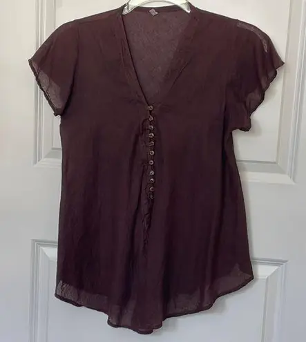 Brown Light Flutter Sleeve Top Medium Size undefined