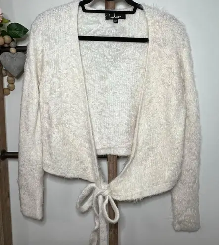 Lulus Long Sleeve Fuzzy Open Tie Front Cardigan White Size X Small