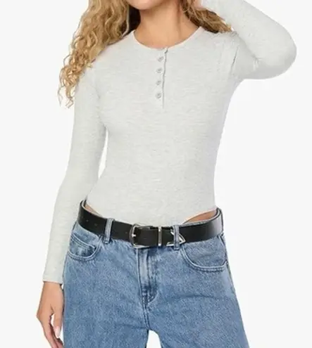 We Wore What Crew Neck Henley Ribbed Bodysuit Heather Gray Long Sleeve Size XS NWT