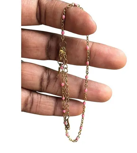 Womens Steel Ankle Bracelet Pink Accents Beach Wear Fashion Jewelry Boho Chic