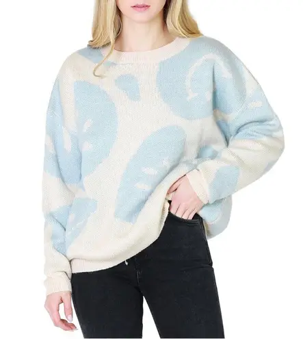 NWT Bailey Rose Wavy Smile Crewneck Knit Sweater Blue XS