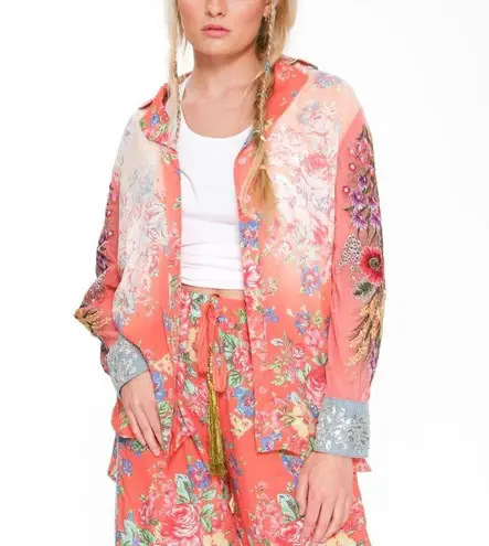 Arrata Silent Journey NWOT Girls Are Young Button Down Mesh Embroidered Top XL Pink