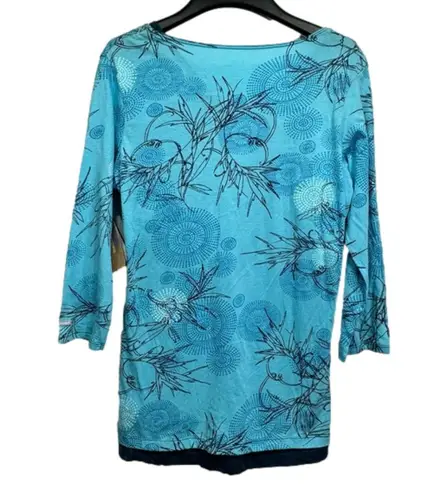 Columbia NEW  Turquoise and Navy Layer Look 3/4 Sleeve Print Top Size Medium