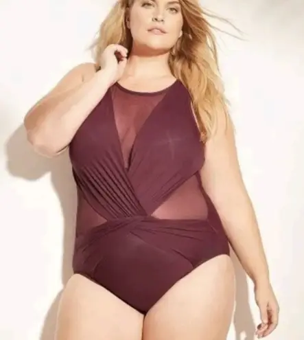 Aqua Green 🆕 PLUS 24W 24 3X Plum Purple Mesh Sexy Cut Outs 1pc Swim Suit Swimsuit NEW NWT