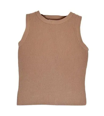 Happily Grey Ribbed Knit Neutral Dark Tan Tight Fitting Tank Top - Size Small