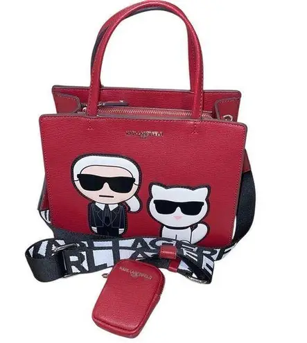 Karl Lagerfeld Paris Womens Maybelle Satchel Crossbody With Pouch Red Medium NWT