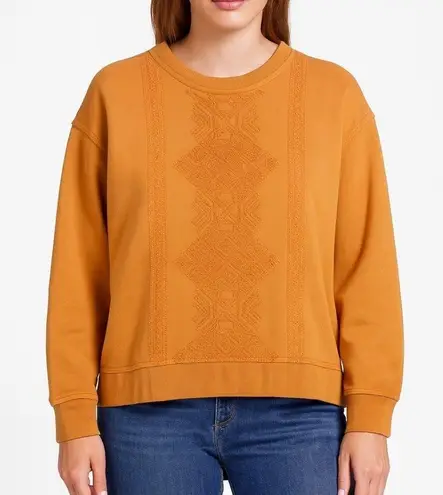Coldwater Creek Pullover Sweatshirt Womens L Petite Orange Embroidered Boho
