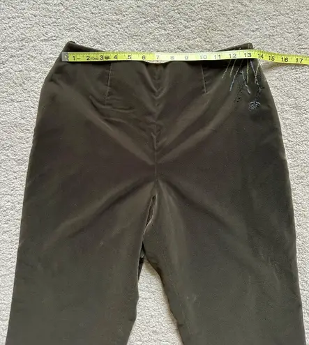 W By Worth Worth Woman’s Dark Green Velour Pants with Embroidery around the side zipper, Sz 6P