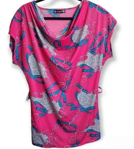 Love Couture Jeans pink mix cheetah chain prints Large top