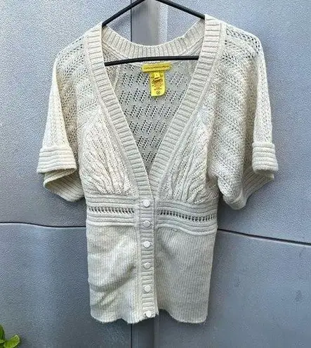 Catherine Malandrino 100% Baby ALPACA Cream Embroidered Vintage Button Top Sz S
