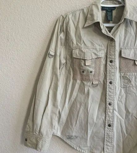 Vtg Ralph Lauren Women’s Utility Shirt Cotton Twill Khaki Snap Front Petite P/P Size undefined