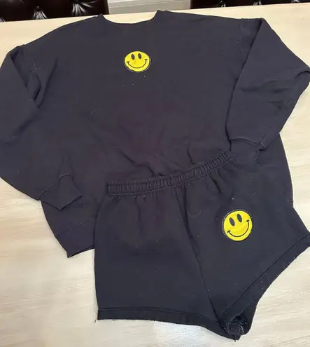 Smiley Face Sweat Set Black Size M