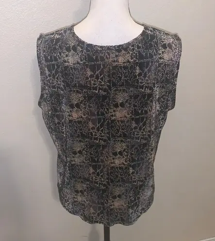 Plisse Clothing Plisse Sleeveless Ribbed Beige Blk Abstract Print Blouse Polyester XL