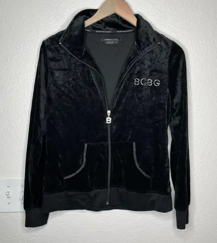 BCBGMAXAZRIA black velvet bling zip up track suit jacket size large