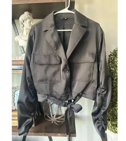 OW Collection Vegas Satin Jacket Black Womens Size Small