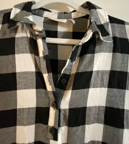 Place Plaid Black and White Long Sleeve Collared Flannel Dress Women's Sz XS