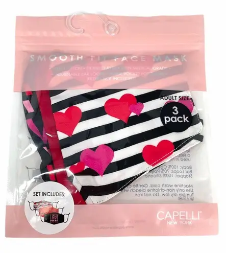 Capellini Smooth Fit Face Masks, 3 Pack, Red