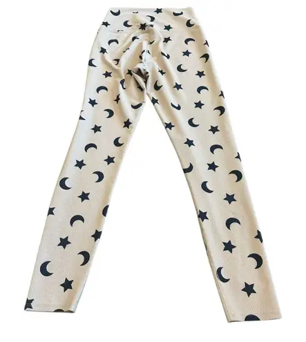 Beach Riot Sport Cream Ribbed Leggings Moon Star Print Stretch Athletic Medium