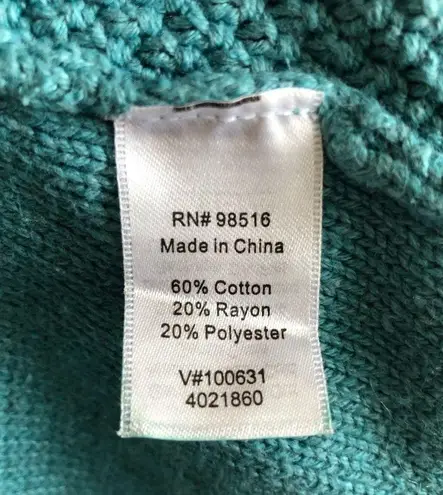 Coldwater Creek Sweater Teal Blue Shawl Collar Cableknit Sz L (14) GUC