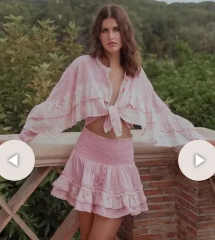 St. Tropez Sunday Saint Tropez Pink floral Margaux blouse with ruffles Size Medium