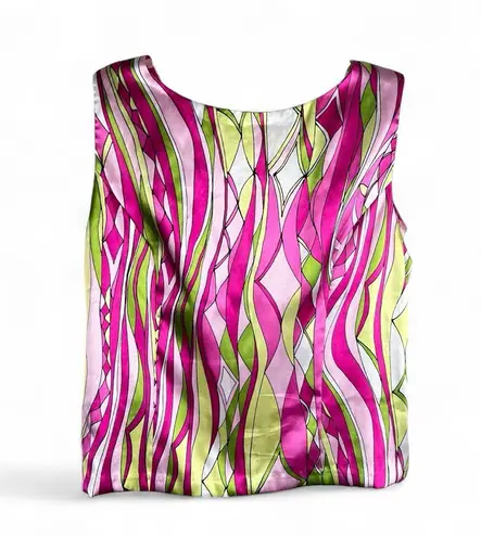 Jessica Howard 90s Sleeveless Blouse Sz 18W Pink Green Psychedelic Retro Top