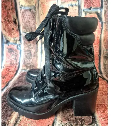 Flexi Boots Womens 7 Bootie Lace Up Side Zip High Block Heel Witchy Goth MINT Black