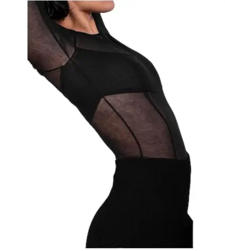 Gauge81 Feriz Womens Black Sheer Round Neck Long Sleeve Bodysuit Small ($355)