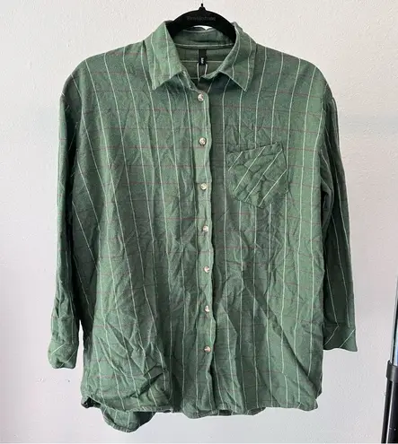 MORNING Green Plaid Flannel Button Up Shirt Medium/Large NWT
