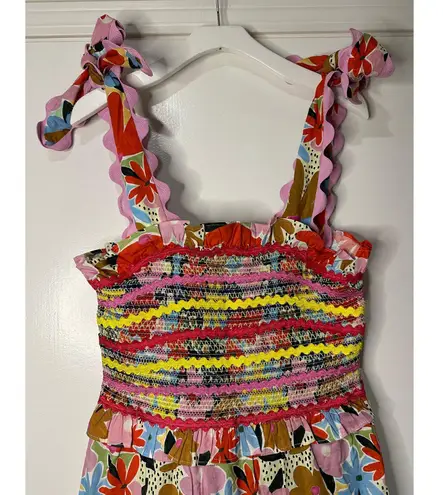 Celia B Nilsa Dress Floral Tiered Midi Size XL NWT Scalloped Details Tie Straps Pink