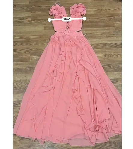 PATBO ORANGE FLUTTER SLEEVE RUFFLE MAXI PARTY DRESS size 2 / 34