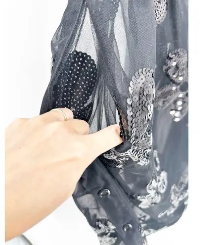 Simone Rocha Black Sheer Sequin Scoop Neck Slip Dress Floral Flower 8 NEW Size 4