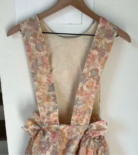 Selkie Puffy Pinafor Maxi Dress in Cream Floral Pink Size L