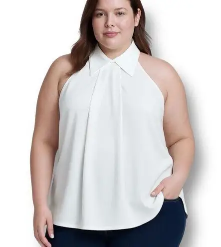 Stylewe 2XL White Halter Tank Top Sleeveless Collared Stretch Pleated NWT Size 2X