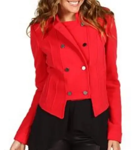 BCBG MAXAZRIA Military Short Pea Coat Jacket Double Breasted Royce Red Sz S NEW