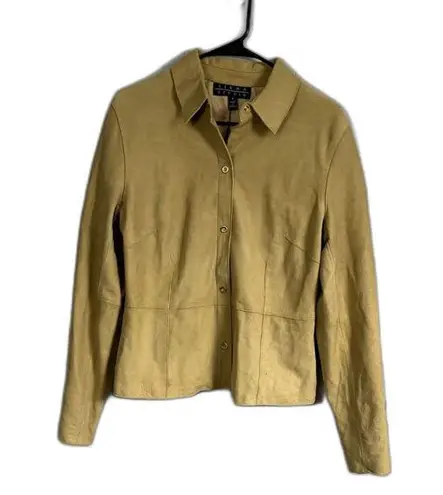 Siena Studio Vintage Leather Pearl Snap Button Jacket Size Medium Butter Soft Yellow