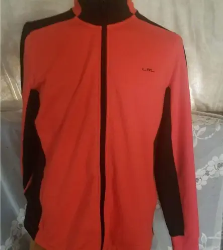 Ralph Lauren  size large red athletic jacket blackzipper black stripe on the side