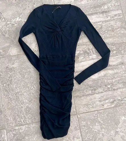 Maje Tight-Knit Long Sleeve Ruched Sweater Dress in Navy, Size 1 (S) Retail $345