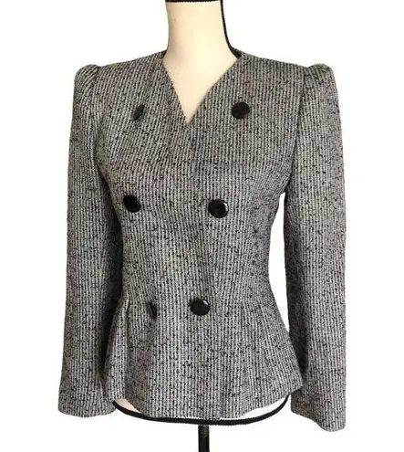 Vintage 70's Peabody House Tweed Double Breasted Peplum Blazer Size 5 Black