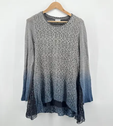 ADORE Ombre Knit Tunic Top Small Gray Blue Layered Long Sleeve Boho Lagenlook