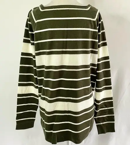 Pink Clover New Valencia Curved Hem Striped Sweater Olive Green Ivory Size XXL