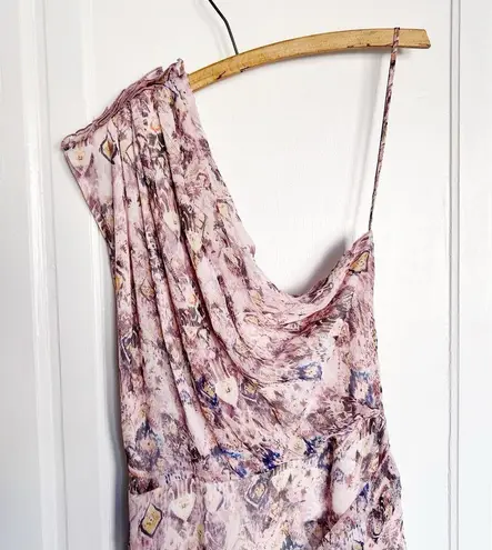 IRO • Freesia Dress silk chiffon one shoulder draped mini Lilas purple pink